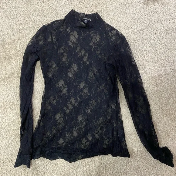 Forever 21 mock turtle neck in black see through lace - Picture 1 of 5